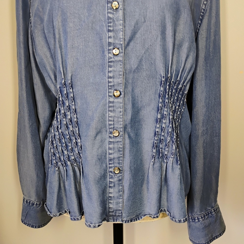 J‎ Jill Chambray Button Down Shirt Womens XL Blue Denim Western Capsule Rodeo - Picture 2 of 8